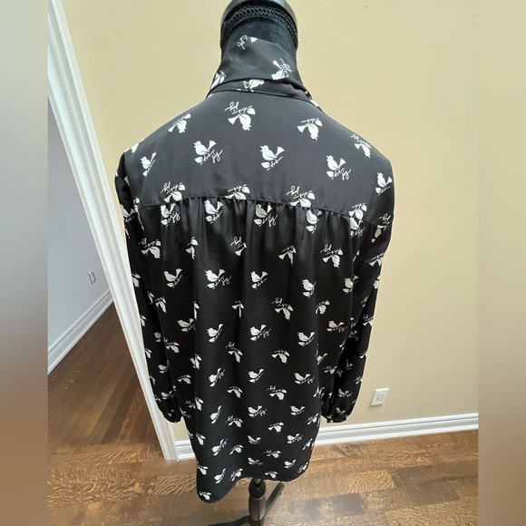 JUICY COUTURE Black SongBird Printed Long sleeve Blouse women’s size Medium - Picture 3 of 10